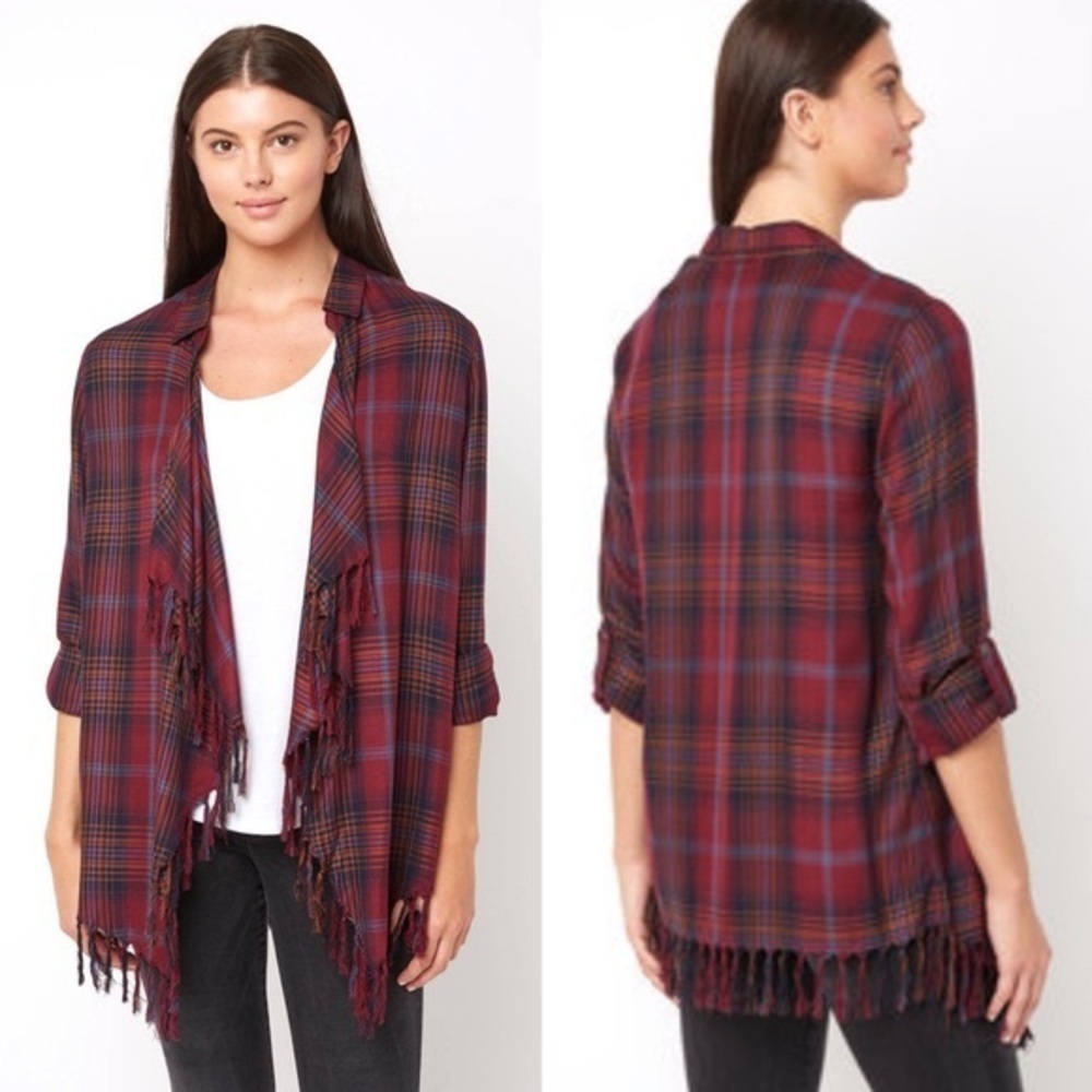 Willow & Clay Aria Plaid Fringe Kimono Medium NWOT - Picture 7 of 7